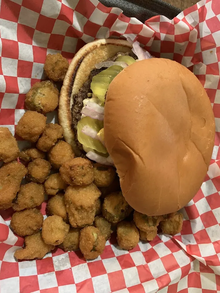 Blue Cheese Burger with Fried Okra
